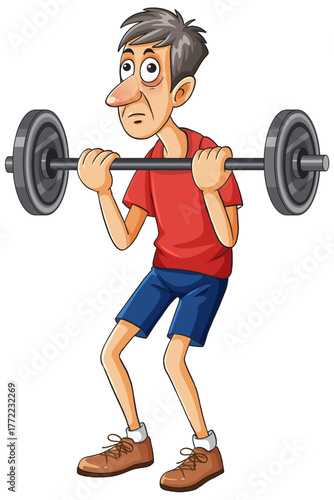 Skinny Man Struggling to Lift Heavy Barbell