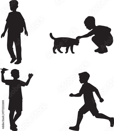 boy and dog vector silhouette, editable file