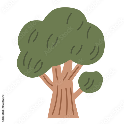 Bushy Tree Illustration in Flat Minimal Style for Eco Design