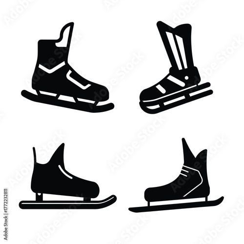 Ice skate silhouette icons collection for winter sports and skating design