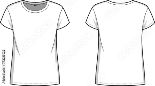 PrintBlank white t-shirt front and back view, casual clothing template illustration, unisex apparel design vector for fashion, branding, and mockup use