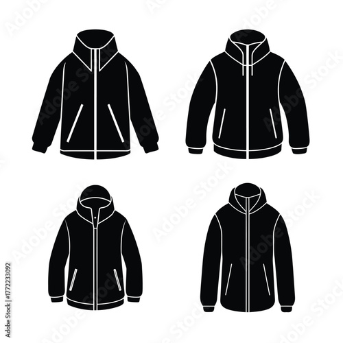 Jacket silhouette icons collection for fashion and clothing design