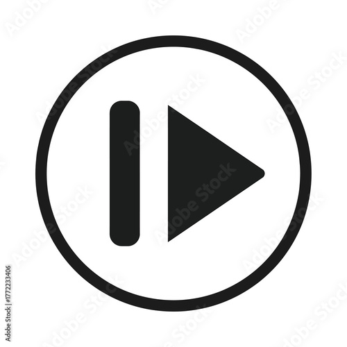 Black play and pause media control button icon in a white circle, representing start, stop, and next functions.