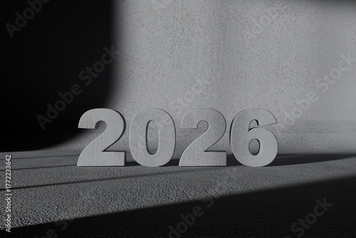 Wallpaper Mural Concrete Number 2026 with Stark Shadows on Textured Wall and Floor Torontodigital.ca