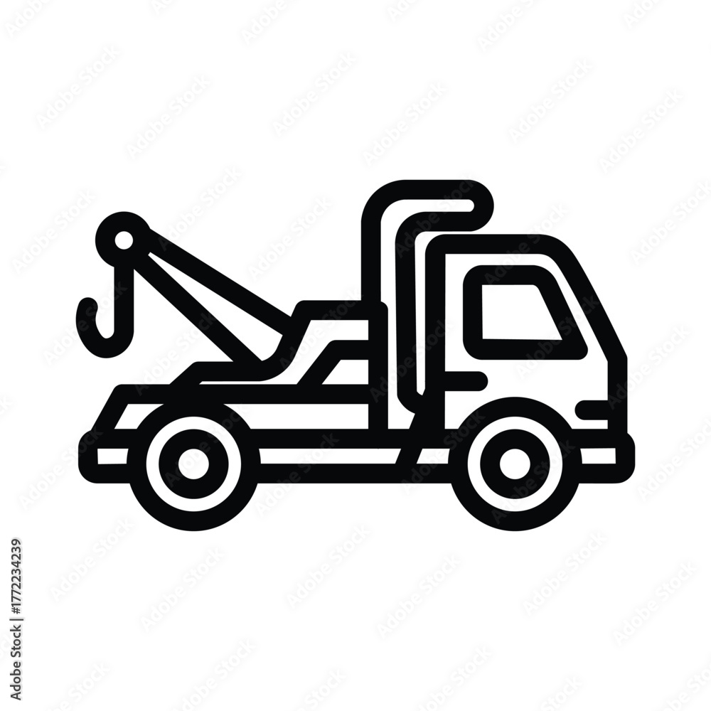 Naklejka premium Mobile crane truck line icon, outline illustration of construction vehicle used for lifting, loading, and heavy-duty operations