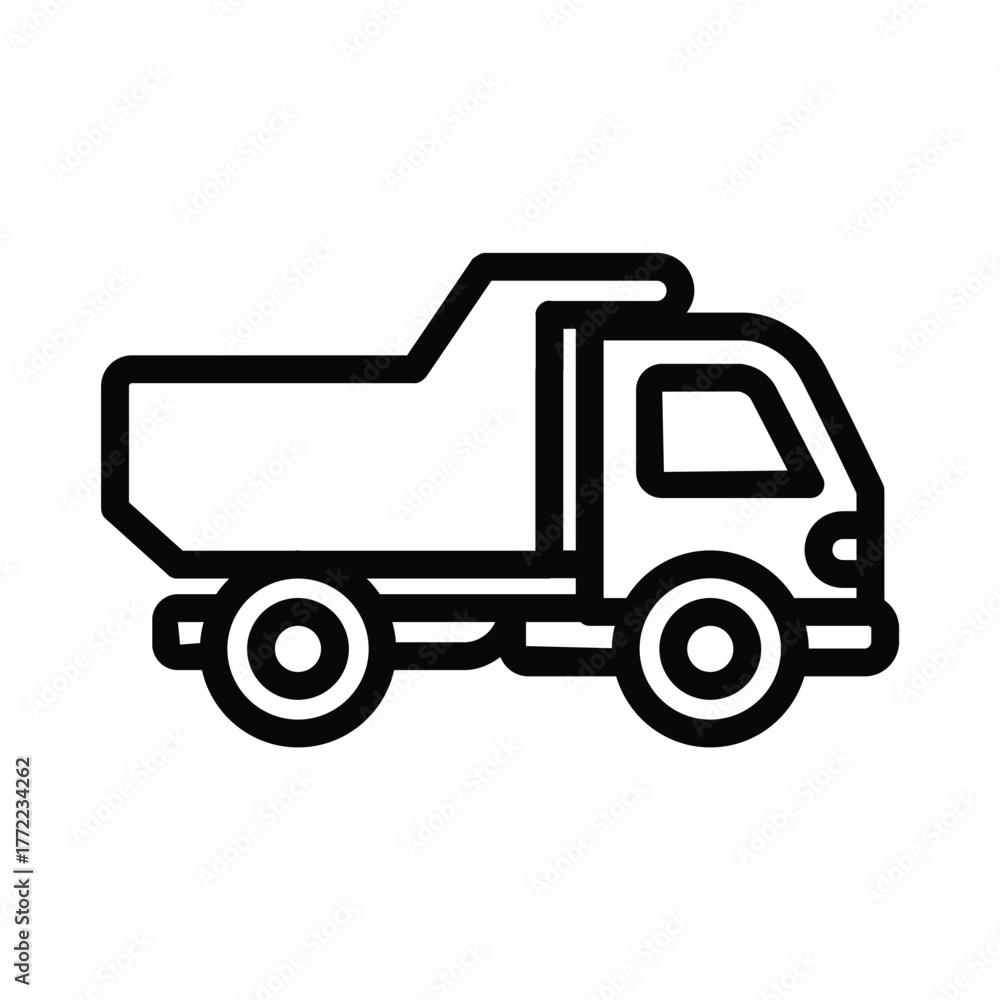 Fototapeta premium Dump truck line icon, outline illustration of construction vehicle used for carrying and unloading materials like sand or gravel