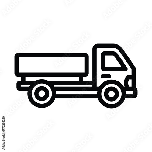 Flatbed truck line icon, outline illustration of open cargo vehicle used for transporting goods and materials