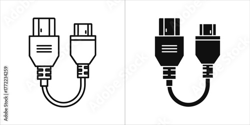 Dual usb connector icon in black and white