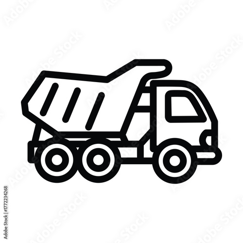 Dump truck line icon, outline illustration of construction vehicle used for carrying and unloading materials like sand or gravel