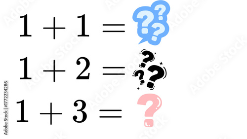 Math problems for kids learning addition with question mark symbols and simple equations for education use