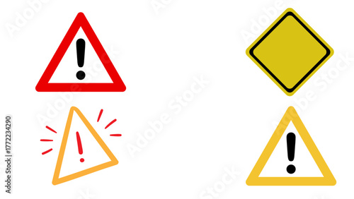 Attention road hazard sign collection vector illustration for safety and caution usage on roads and highways