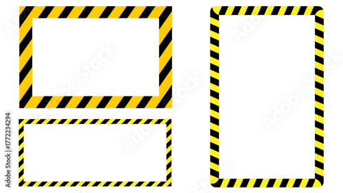Yellow and striped border frames for construction caution or hazard warning signs graphic design element vector