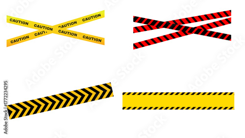 Caution tape vector graphic set with warning stripes for construction and hazard zone safety measures design
