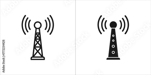 Black and white vector drawing of a communication tower