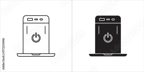 Black server icon, data center and cloud storage