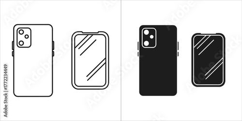 Smartphone front and back view in black and white