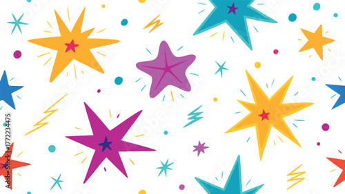 Colourful sprinkling of stars vector seamless pattern on white