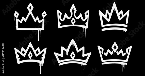 graffiti-style white crown icon set