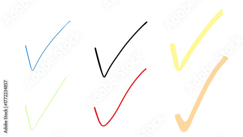 Check mark symbol vector illustration set, right sign graphic design element, approval icon, success concept