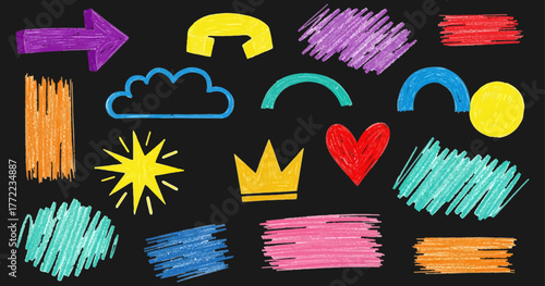 colorful sketch symbol collage set