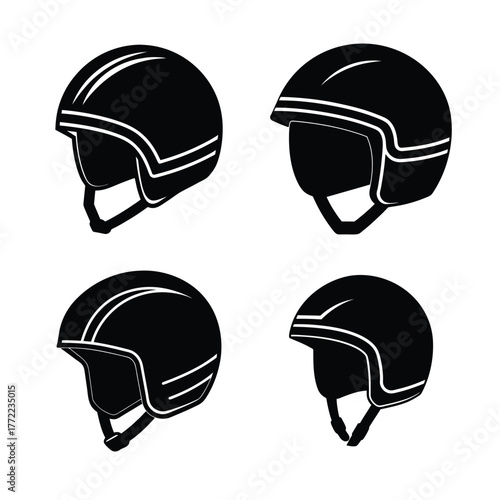 Ski Helmet Silhouette Icons Collection for Winter Sports Safety