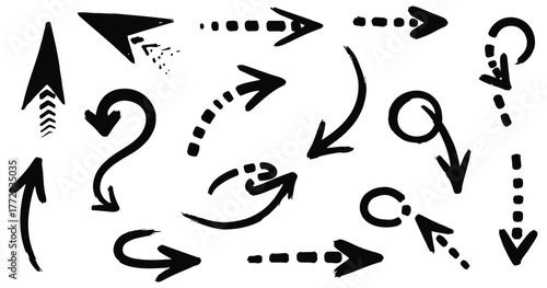black directional arrow sketch set