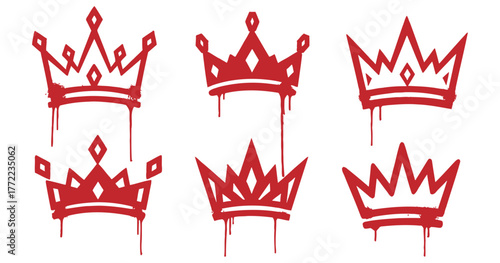 red graffiti crown icon set