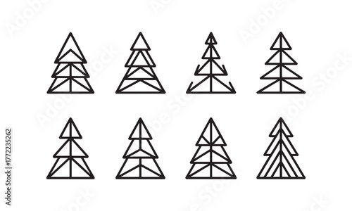 Geometric Line Art Christmas Tree Icons Set Design