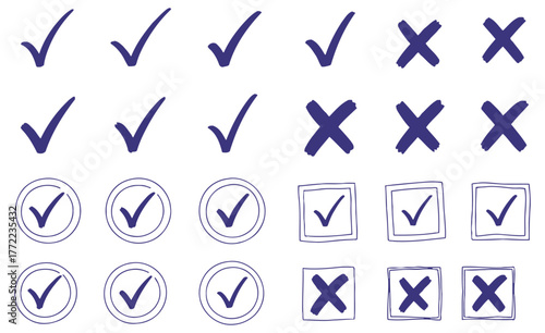 blue check and x mark set