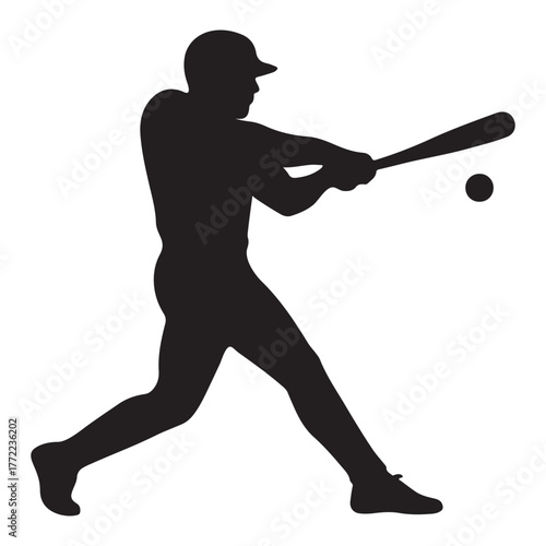 Silhouette black of a baseball player in the middle of a swing vector illustration