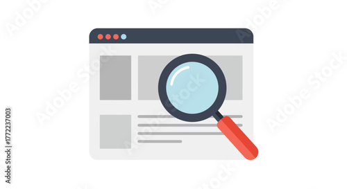 Magnifying glass over a web page, representing search or investigation.