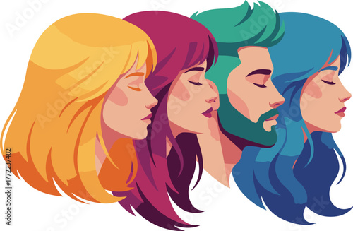 two young women with a heart vector illustration of love and beauty