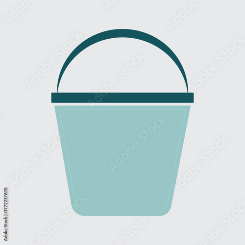Simple light blue bucket with a dark green handle and rim