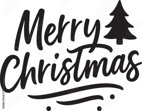 Black Script and Block Font 'Merry Christmas' Typography with Simple Pine Tree Vector