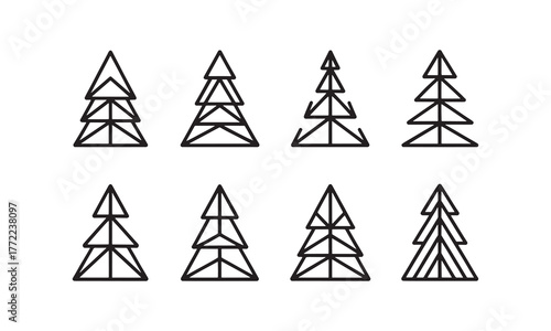 Geometric Line Art Christmas Tree Icons Collection