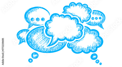 blue sketch speech bubble set