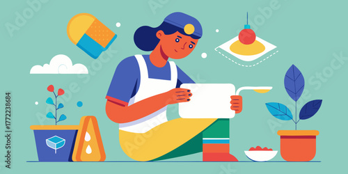 Woman gardening while planting seeds and caring for plants indoors  