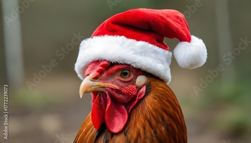 a rooster wearing a santa hat