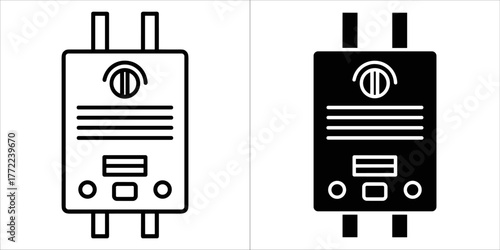 Outline and solid style water heater vector icon