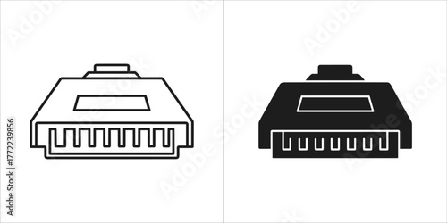 Black and white illustration of a network connector