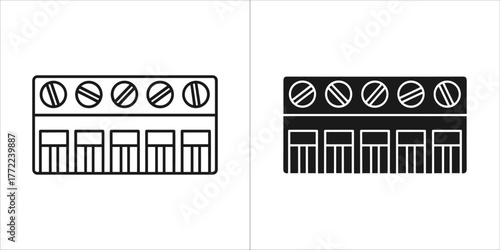 Two terminal block icons, one in outline and one in solid style