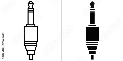 Audio jack icon set, connector and audio equipment symbol