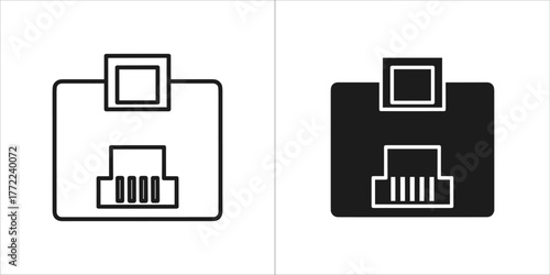 Black and white illustration of a rj45 connector