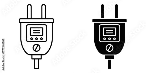 Smart plug icon showing energy consumption for technology concept