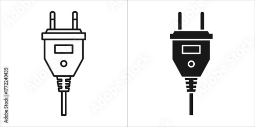Black and white electric plug icon for design