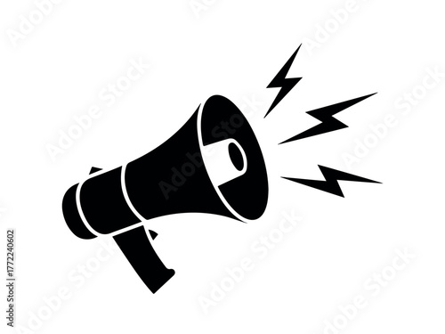 A metallic red megaphone or bullhorn, a loud sound icon and communication object, isolated on a clean white background