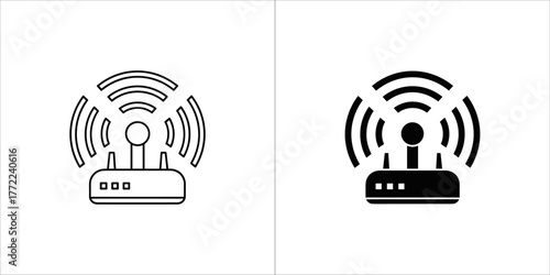 Black and white wifi router icon in flat style