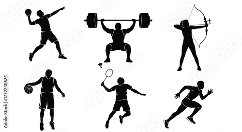 Silhouette of various sport activities, showcasing athletic prowess and diverse sporting disciplines