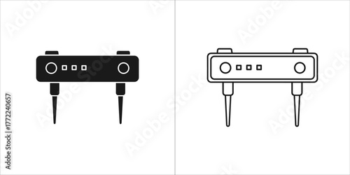Front view of a power supply in black and white