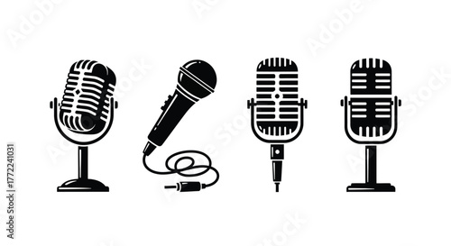 Collection of vintage microphones, capturing the essence of classic broadcasting and timeless audio recording equipment